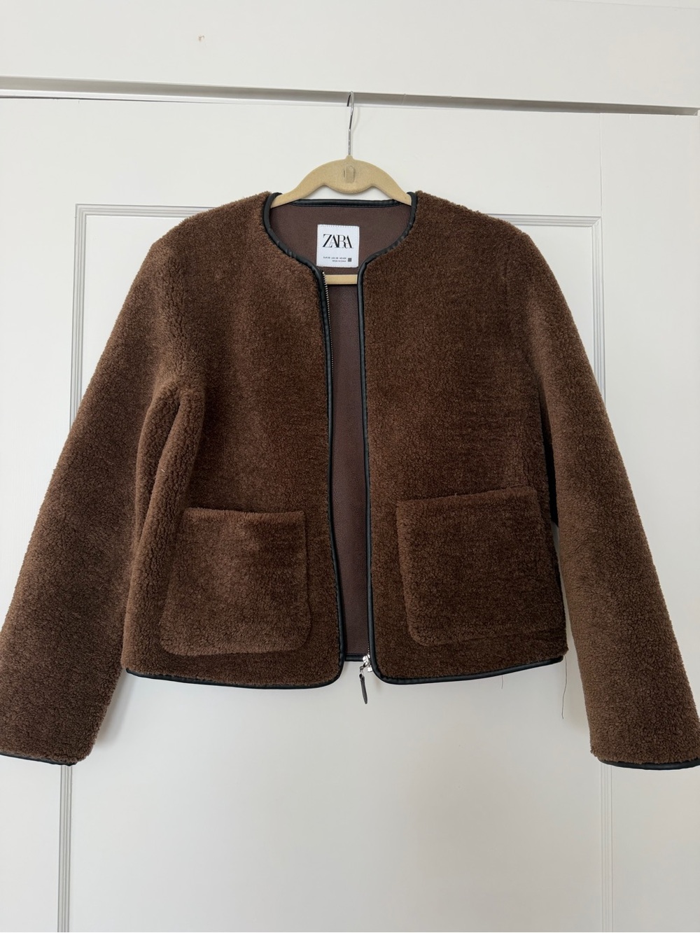 ZARA Brown Teddy Faux-Sherpa Zip Jacket